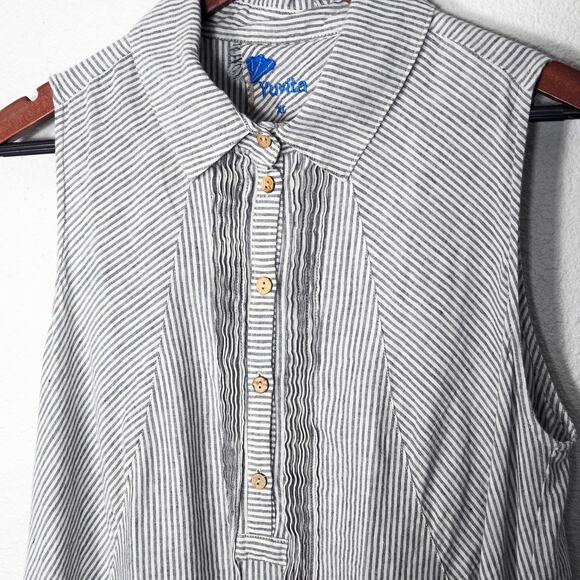 Yuvita Women’s Dress Artisanal Boho Striped Sleeveless Linen Button Front Sz XL - Picture 4 of 9